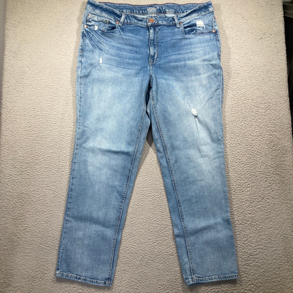 Edgely Straight Leg Jeans Womens 22W Light Blue Distressed Stretch Denim